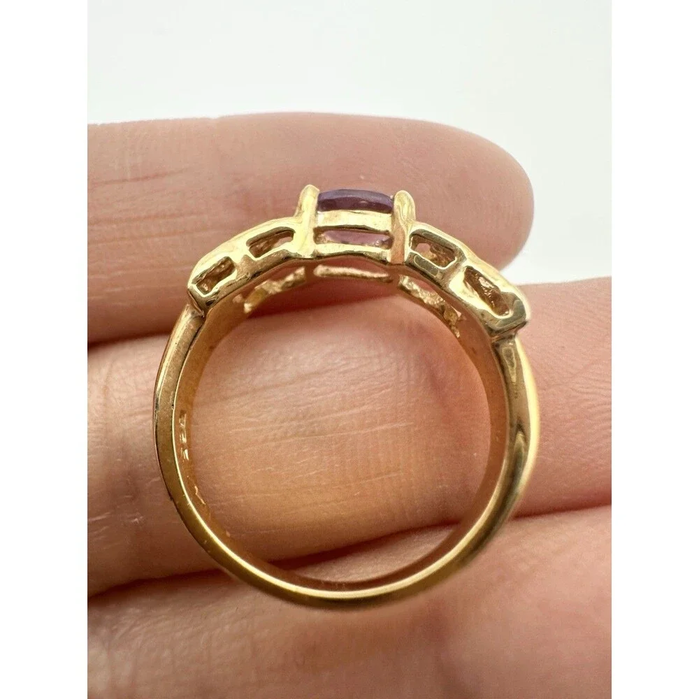 925 Sterling Silver Gold Vermeil Amethyst Ring Size 4.5